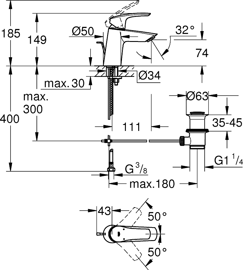 Grohe Eurosmart Смеситель для раковины, с д/к, цвет: хром 23965003