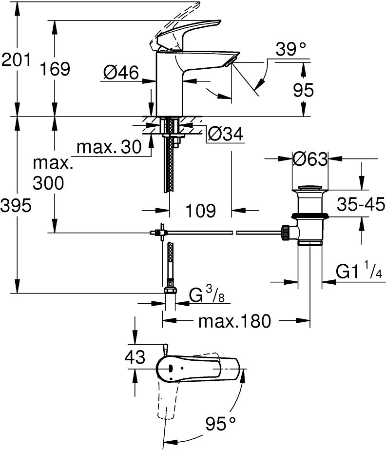 Grohe Eurosmart Смеситель для раковины, с д/к, цвет: хром 32926003