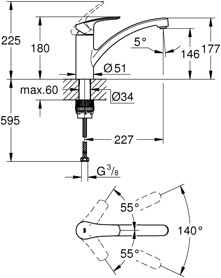 Grohe Eurosmart Смеситель для кухни, цвет: хром 33281003