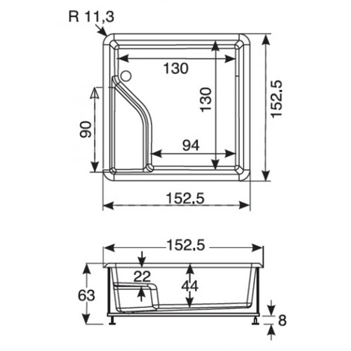 Hafro Bolla Q Ванна 160х160 см, Whirlpool Airpool 2BOA6N6 bi