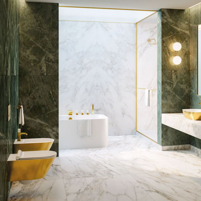 Catalano Gold & Silver Унитаз подвесной безободковый 35x55, смыв торнадо, цвет: золото/белый глянц. 0111550042