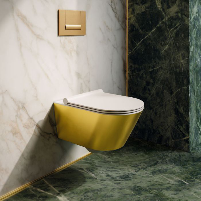 Catalano Gold & Silver Унитаз подвесной безободковый 35x55, смыв торнадо, цвет: золото/белый глянц. 0111550042