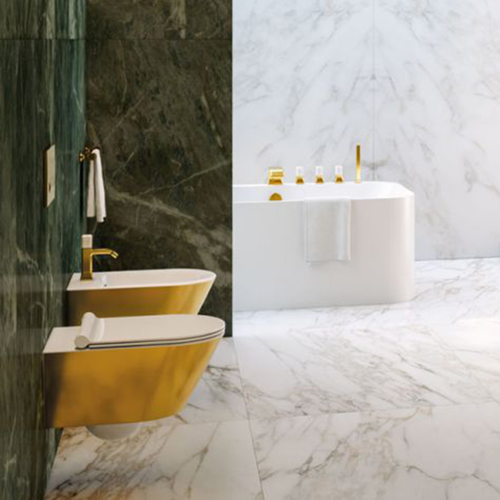 Catalano Gold & Silver Биде подвесное 35x55 см 1 отв перелив Cataglaze, цвет: золото/белый глянцевый 0118551042