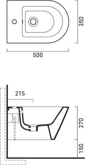 Catalano Zero Биде подвесное 35x50 см, 1 отв, с переливом, покрытие Cataglaze, цвет: белый глянцевый 0118501001