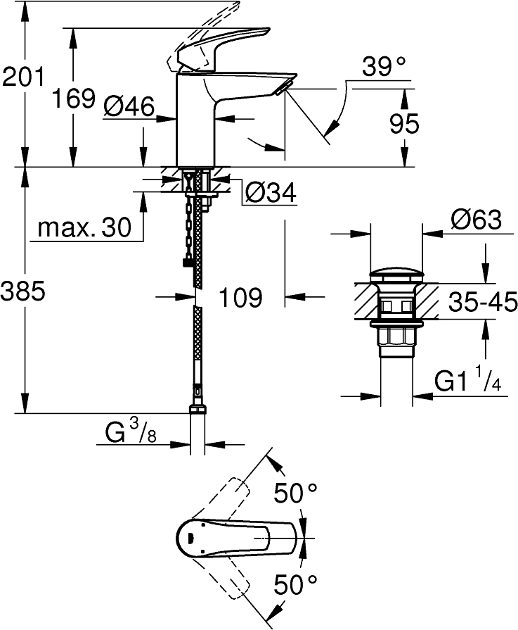 Grohe Eurosmart Смеситель для раковины, с д/к, цвет: хром 23988003