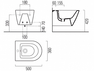 GSI Kube X Биде подвесное, 1 отверстие под смеситель, перелив, без крепежа, цвет: белый глянцевый 9464111