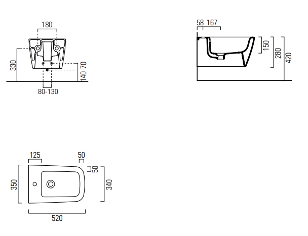 GSI Nubes Биде подвесное, 1 отверстие под смеситель, перелив, без крепежа, цвет: белый глянцевый 9665111