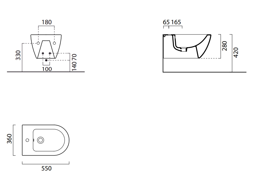 GSI Pura Биде подвесное с 1 отверстием под смеситель и переливом, без крепежа, цвет: белый глянцевый 8865111
