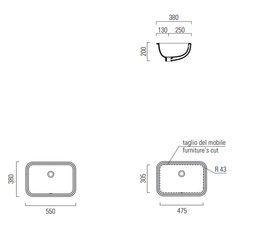 GSI Pura Раковина встраиваемая снизу 55x38 см, с переливом, без д/к, цвет: белый глянцевый 724311