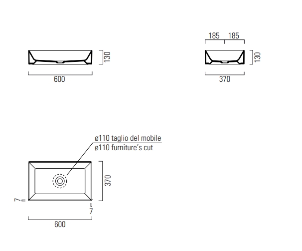 GSI Kube X Раковина чаша 60x37x13h см, без перелива, без д/к, цвет: белый глянцевый 945311