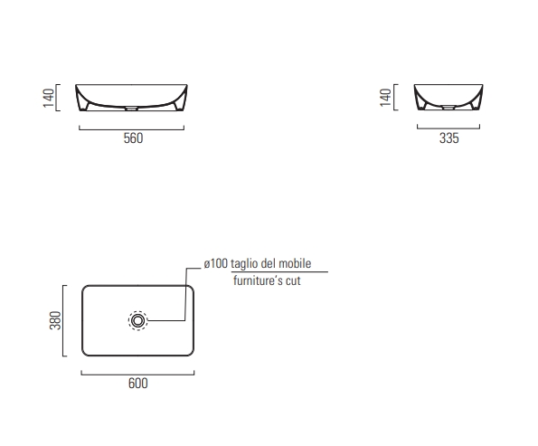 GSI Nubes Раковина чаша 60x38x14h см, без перелива, без д/к, цвет: белый глянцевый 903611