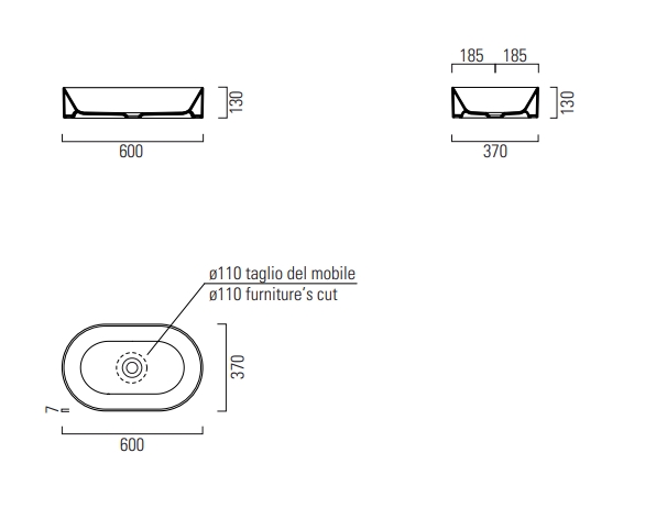 GSI Kube X Раковина чаша округлая 60x37x13h см, без перелива, без д/к, цвет: белый глянцевый 945811