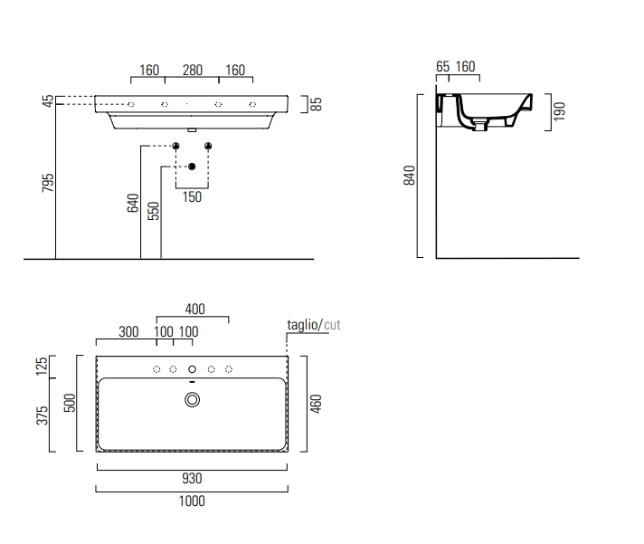 GSI Nubes Раковина подвесная/накладная 100x50 см, 1 отверстие, с переливом, цвет: белый глянцевый 9623111