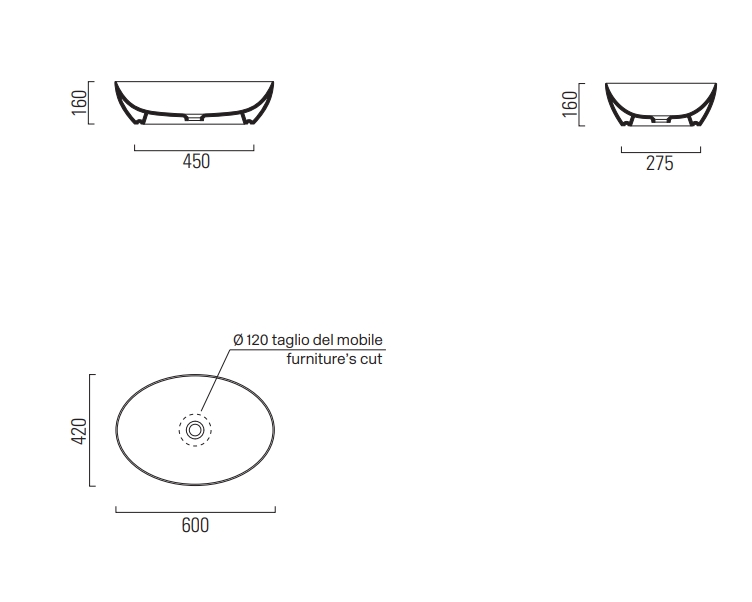 GSI Pura Раковина чаша 60x42x16h см, без перелива, без д/к, цвет: белый глянцевый 884211