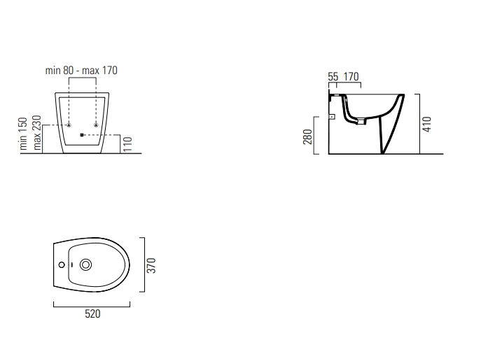 GSI Modo Биде напольное с 1 отверстием под смеситель и переливом, без крепежа, цвет: белый глянцевый 9862111
