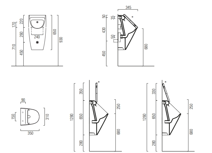 GSI Community Писсуар подвесной безободковый с отверстиями для крышки, цвет: ardesia opaco 909826