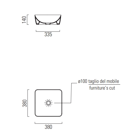 GSI Nubes Раковина чаша 38x38x14h см, без перелива, без д/к, цвет: tortora opaco 903805