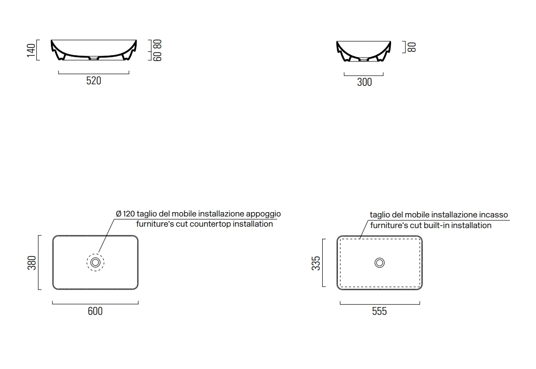 GSI Pura Раковина чаша 60x38x14h см, без перелива, без д/к, цвет: белый глянцевый 883711