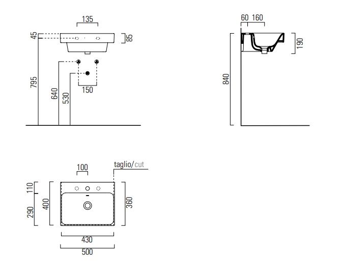 GSI Nubes Раковина подвесная/накладная 50x40 см, 1 отверстие, с переливом, цвет: белый глянцевый 9682111