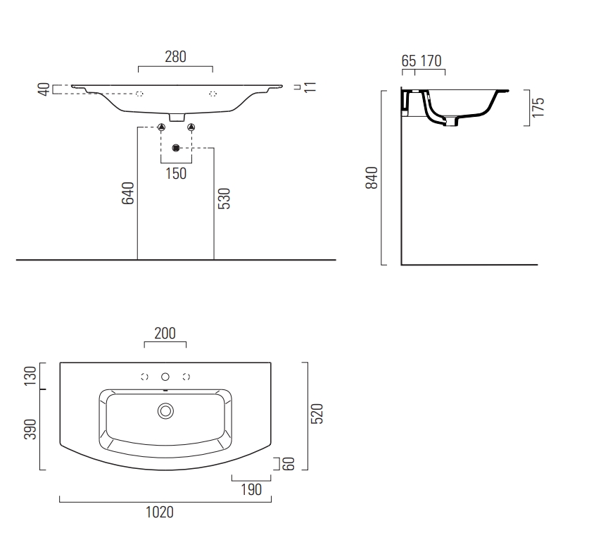 GSI Pura Раковина подвесная/накладная 102x52 см, 1 отверстие, с переливом, цвет: белый глянцевый 8825111