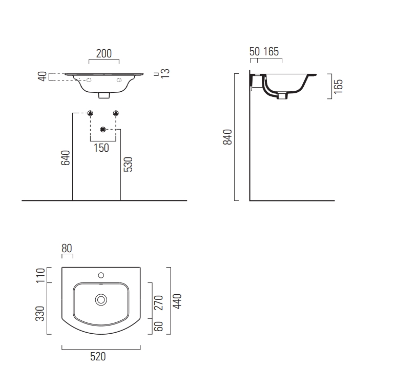 GSI Pura Раковина подвесная/встраиваемая 52x44 см, 1 отверстие, с переливом, цвет: белый глянцевый 8830111