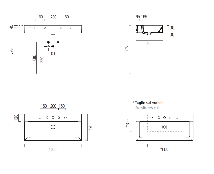 GSI Kube X Раковина подвесная/накладная 100x47 см, 1 отверстие, с переливом, цвет: белый глянцевый 9423111
