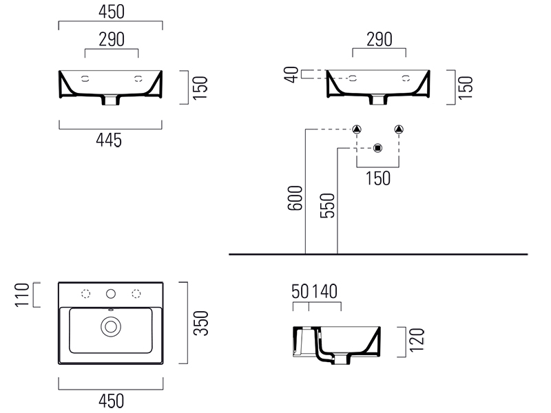 GSI Kube X Раковина подвесная/накладная 45x35 см, 1 отверстие, с переливом, цвет: белый глянцевый 9485111