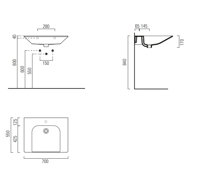 GSI Community Раковина подвесная 70x55 см, 1 отверстие, без перелива, без д/к, цвет: белый глянцевый 7632011