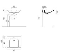 GSI Community Раковина подвесная 70x55 см, 1 отверстие, с переливом, без д/к, цвет: белый глянцевый 7633011