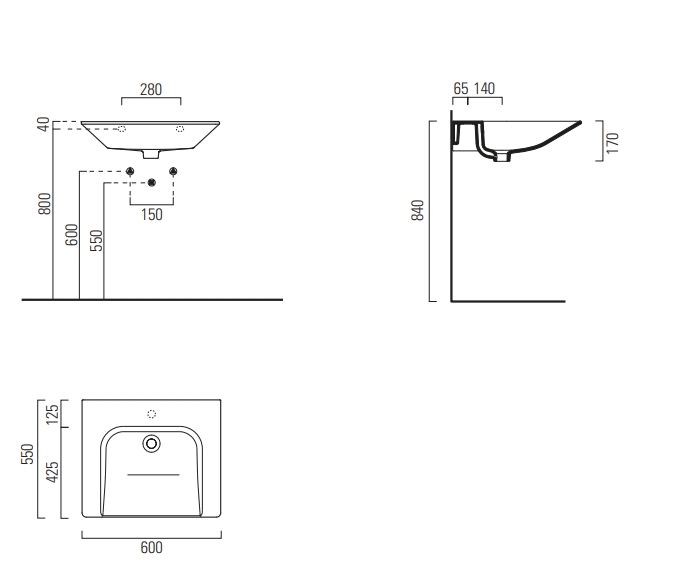 GSI Community Раковина подвесная 60x55 см, 1 отверстие, без перелива, без д/к, цвет: белый глянцевый 7634011