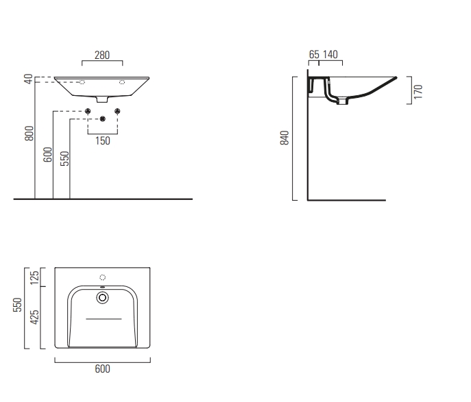 GSI Community Раковина подвесная 60x55 см, 1 отверстие, с переливом, без д/к, цвет: белый глянцевый 7635011