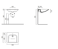 GSI Community Раковина подвесная 60x55 см, 1 отверстие, с переливом, без д/к, цвет: белый глянцевый 7635011