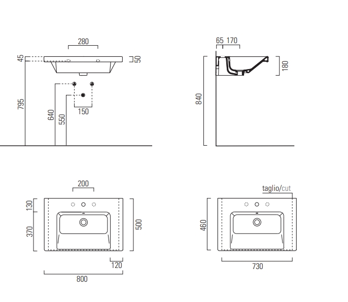 GSI Norm Раковина подвесная/встраиваемая 80x50 см, 1 отверстие, с переливом, цвет: белый глянцевый 8634111