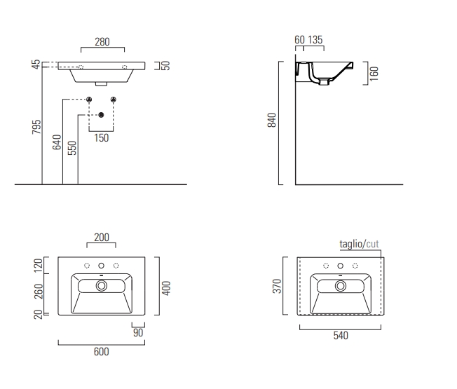 GSI Norm Раковина подвесная/встраиваемая 60x40 см, 1 отверстие, с переливом, цвет: белый глянцевый 8636111