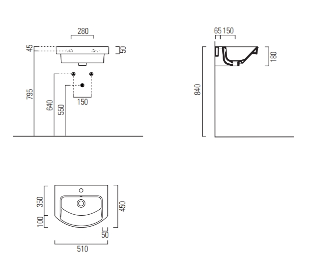 GSI Norm Раковина подвесная/встраиваемая 51x45 см, 1 отверстие, с переливом, цвет: белый глянцевый 8646111