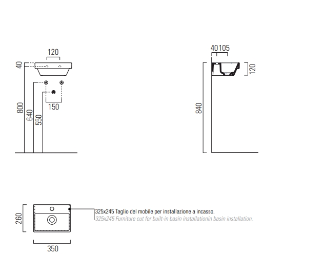 GSI Norm Раковина подвесная/встраиваемая 35x26 см, 1 отверстие, без перелива, цвет: белый глянцевый 8650111
