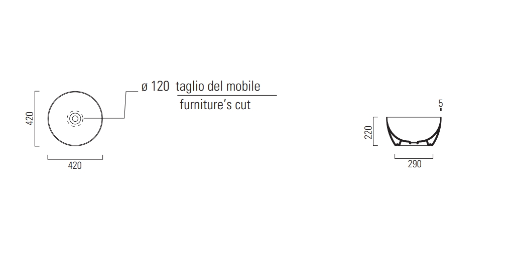 GSI Pura Раковина чаша d42x22h см, без перелива, без д/к, цвет: белый глянцевый 885211
