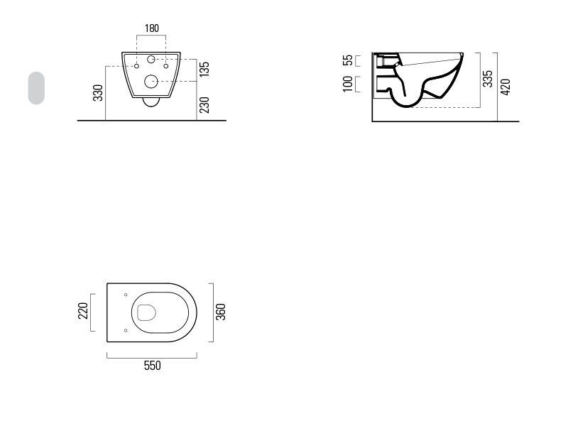 GSI Pura Унитаз подвесной 55x36 см безободковый, смыв swirlflush, цвет: agave opaco 881504