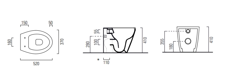 GSI Modo Унитаз приставной 52x37 см безободковый, смыв swirlflush, цвет: белый глянцевый 981011
