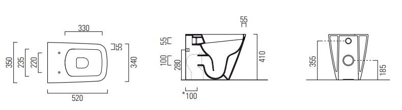 GSI Nubes Унитаз приставной 52x35 см безободковый, смыв swirlflush, цвет: белый глянцевый 961011