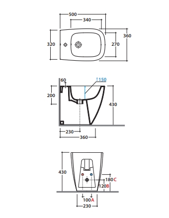 Globo Genesis Биде напольное 50x36см, с 1 отв. под смес., креплением и переливом, цвет: белый глянц. GN010BI