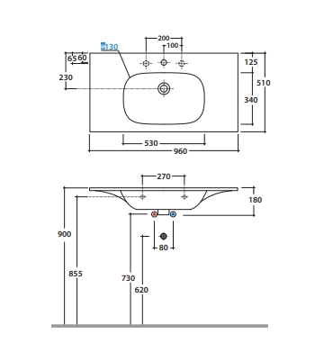 Globo Boulevard Раковина подвесная 96x51 см с креплением и переливом, без д/к, цвет: белый BL096BI