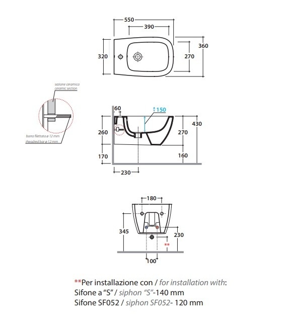 Globo Mode Биде подвесное 53x34 см, c 1 отверстием под смеситель и переливом, цвет: белый глянцевый MES09BI