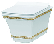 Boheme Hermitage Унитаз подвесной 52х37 безободковый, смыв каскадный, с узором gold, цвет: white 951-G