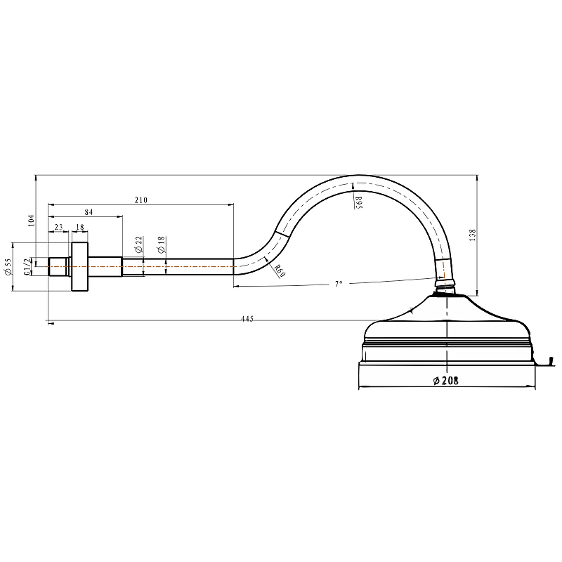 Boheme Medici Верхний душ 20,8 см, 1 вид струи, кронштейн настенный 44,5 см, цвет: bronze 413