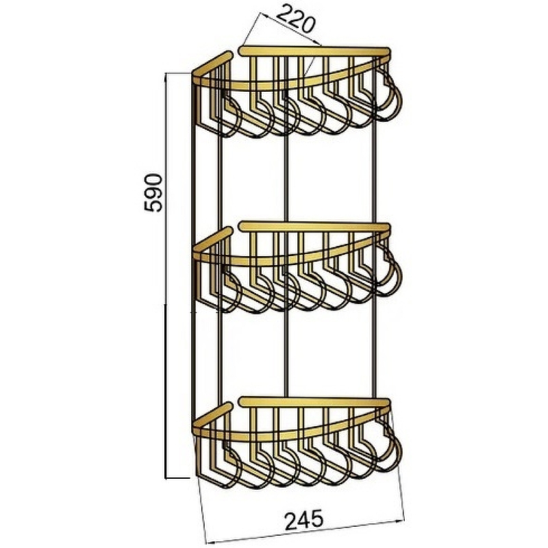 Boheme Imperiale Полка угловая 24,5 см, 3-х ярусная, цвет: gold 10428