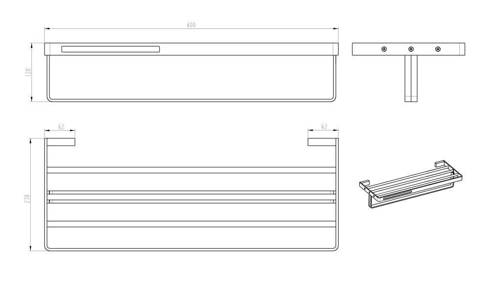 Boheme Q Полка для полотенец 60x23 см, подвесная, цвет: chrome 10947-CR
