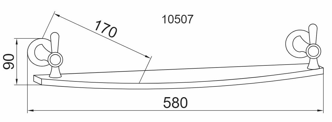 Boheme Chiaro Полка стеклянная 58x17 см, подвесная, стекло прозрачное, цвет: gold 10507