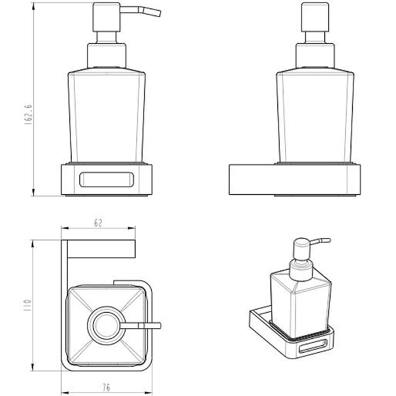 Boheme Q Дозатор для жидкого мыла, подвесной, стеклянная колба, цвет: nickel brush 10957-NB