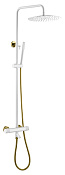 Boheme Uno Душевая стойка: термостат, ручной душ, шланг, верхний душ 30 см, цвет: white/gold 468-T-WG